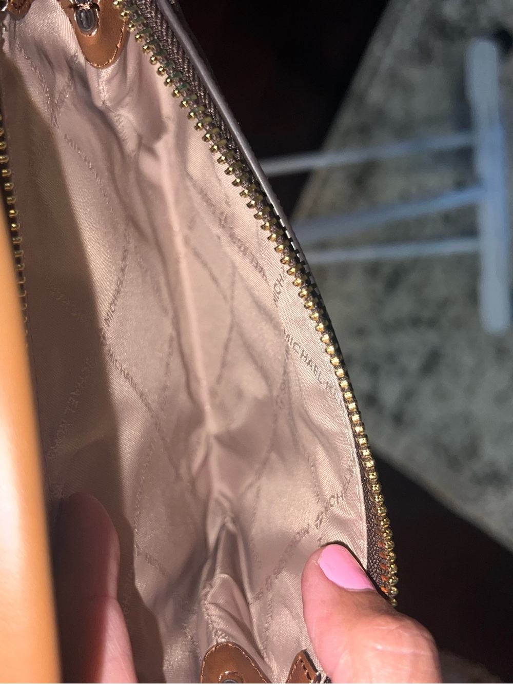 Michael Kors Brown Logo Crossbody with Tan Trim and Gold Chain - Picture 11 of 12